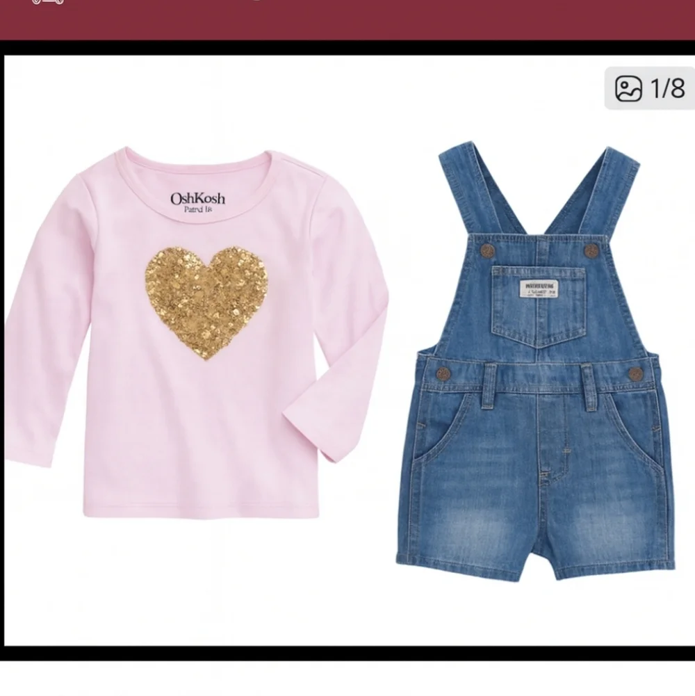 Lot (2)Juicy Couture Girl Pink & Gold Heart Top 18M +OshKosh Girls Bib Overalls